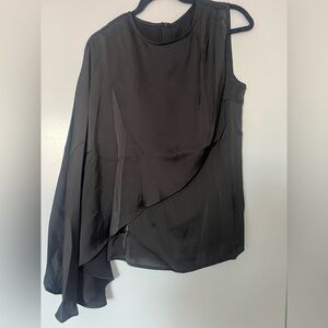 Black Asymmetrical Blouse with Round Neckline